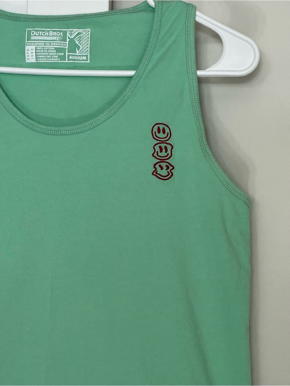 Dutch Bros Good Vibes Melty Happy Face Tank Top Medium Mint Green - Picture 6 of 7